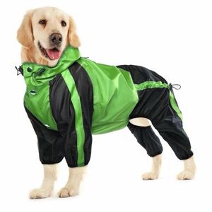 NEW Dog Raincoat Lightweight Rain Jacket Adjustable 4 Legs Pet Poncho Hood M